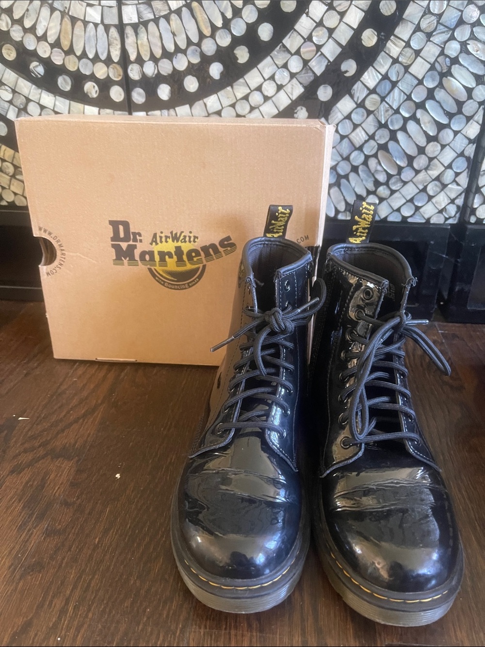 Dr. Martens Black Patent 8-Eye Lace Up Boots